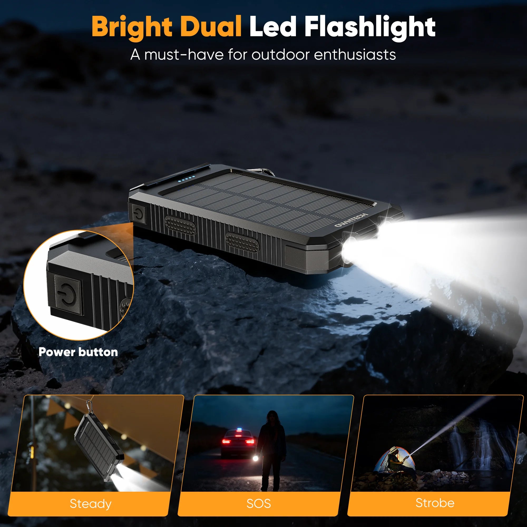 20000Mah Portable Power Bank Solar Charger for Cell Phone and Android, Solar Phone Chargers with Dual 5V USB Ports and 2 Led Flashlight